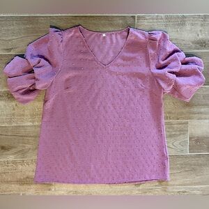 Ladies Purple Puff Sleeve Blouse Size Large – Textured Dot Detail